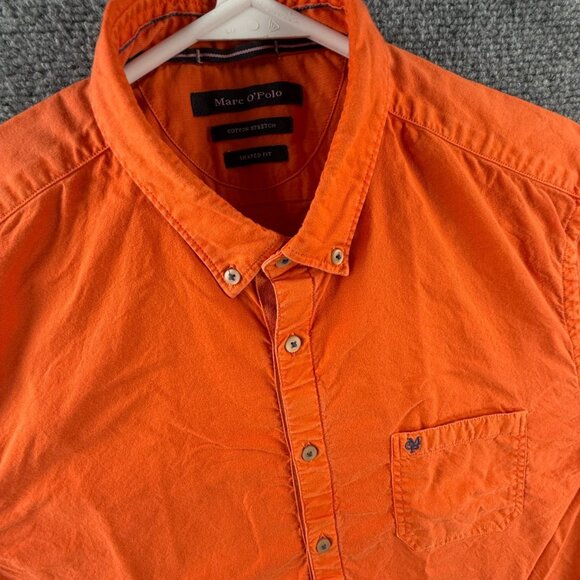 Marc O' Polo Button Up Shirt Oxford Cloth Orange Shaped Fit Cotton Stretch Mem - Picture 2 of 16